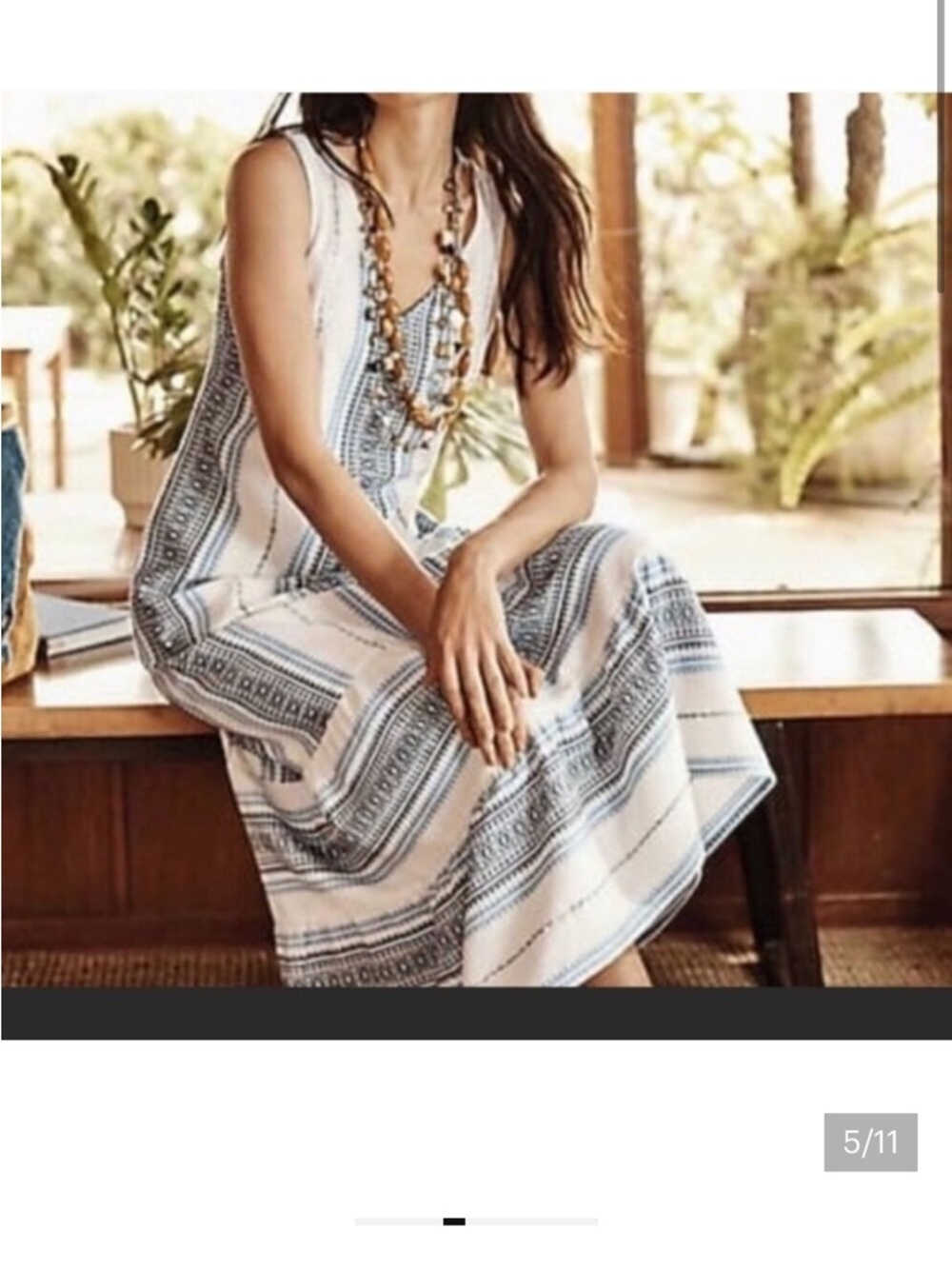 J. Jill Cream Dress with Blue & Black Vertical Stripes